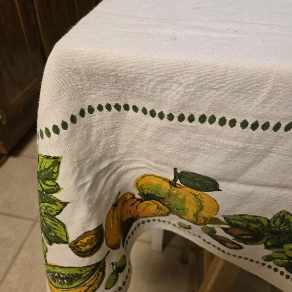 VeritexElegant White Tablecloth with Green and Orange Accents - Picture 4 of 5